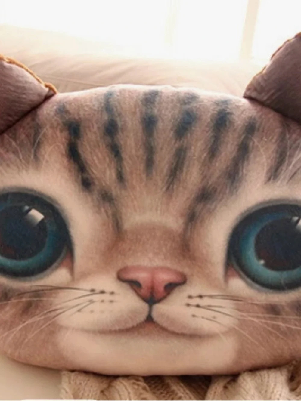 Plush Brown Tabby Cat Face Pillow - Cute Kids Stuffed Animal